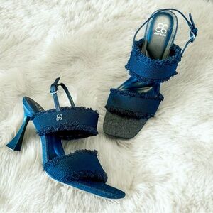 Cosy Island Black Denim Square Toe Heels